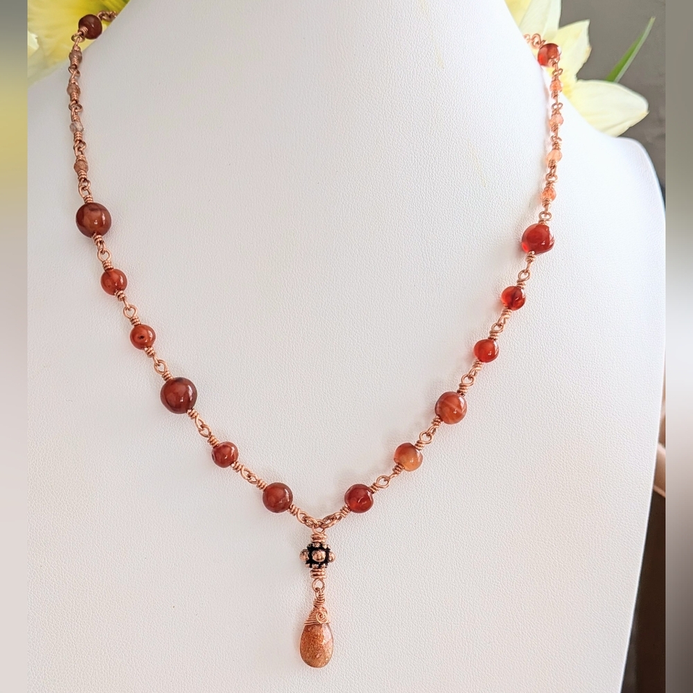 Elegant Carnelian Agate Necklace Artisan Crafted Copper Chain - Picture 14 of 15